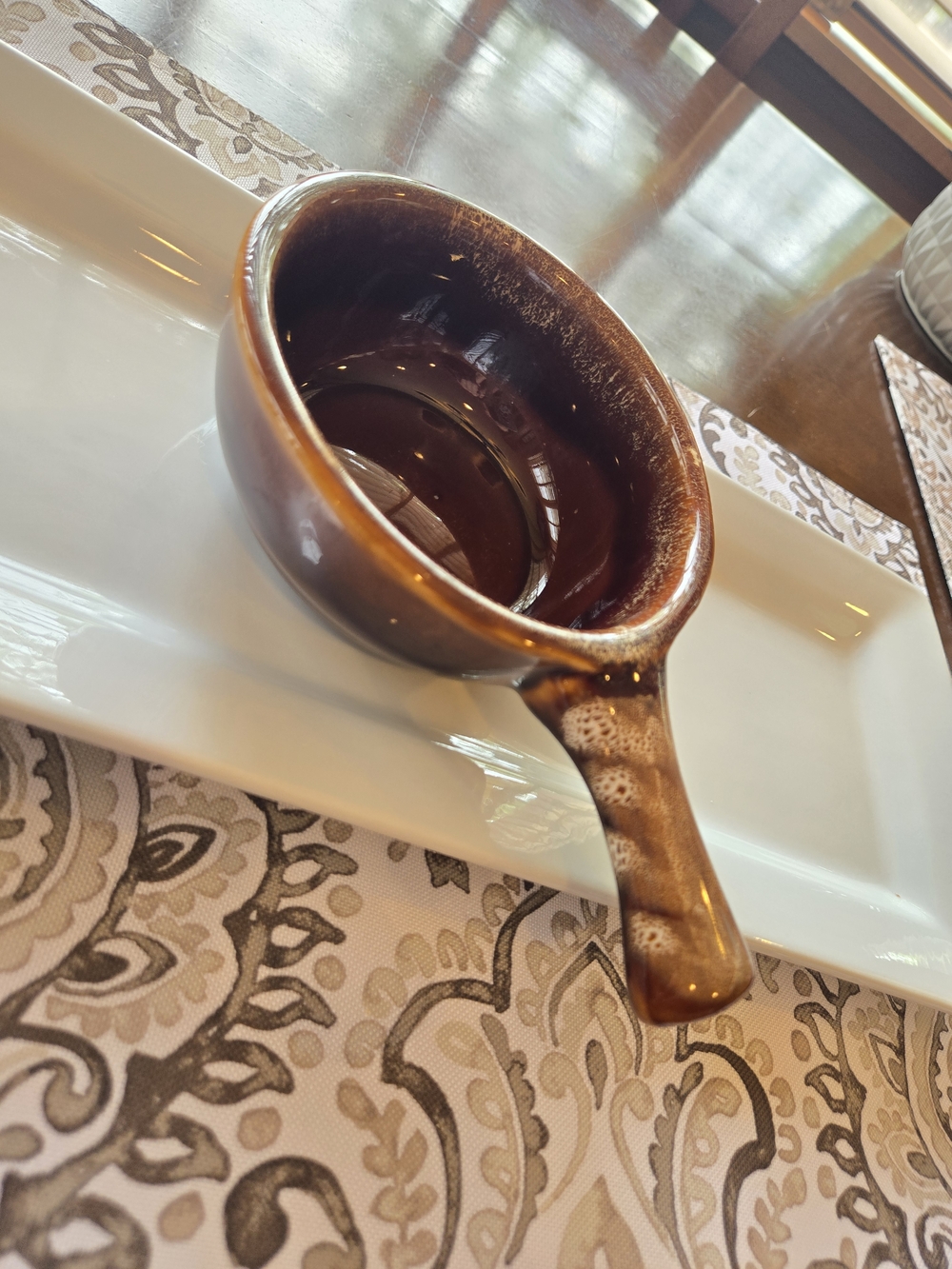 Vintage Brown Drip Glazed Ceramic Sauce Dish with Handle